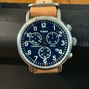 Timex Blue Dial Chronograph with Brown Leather Strap